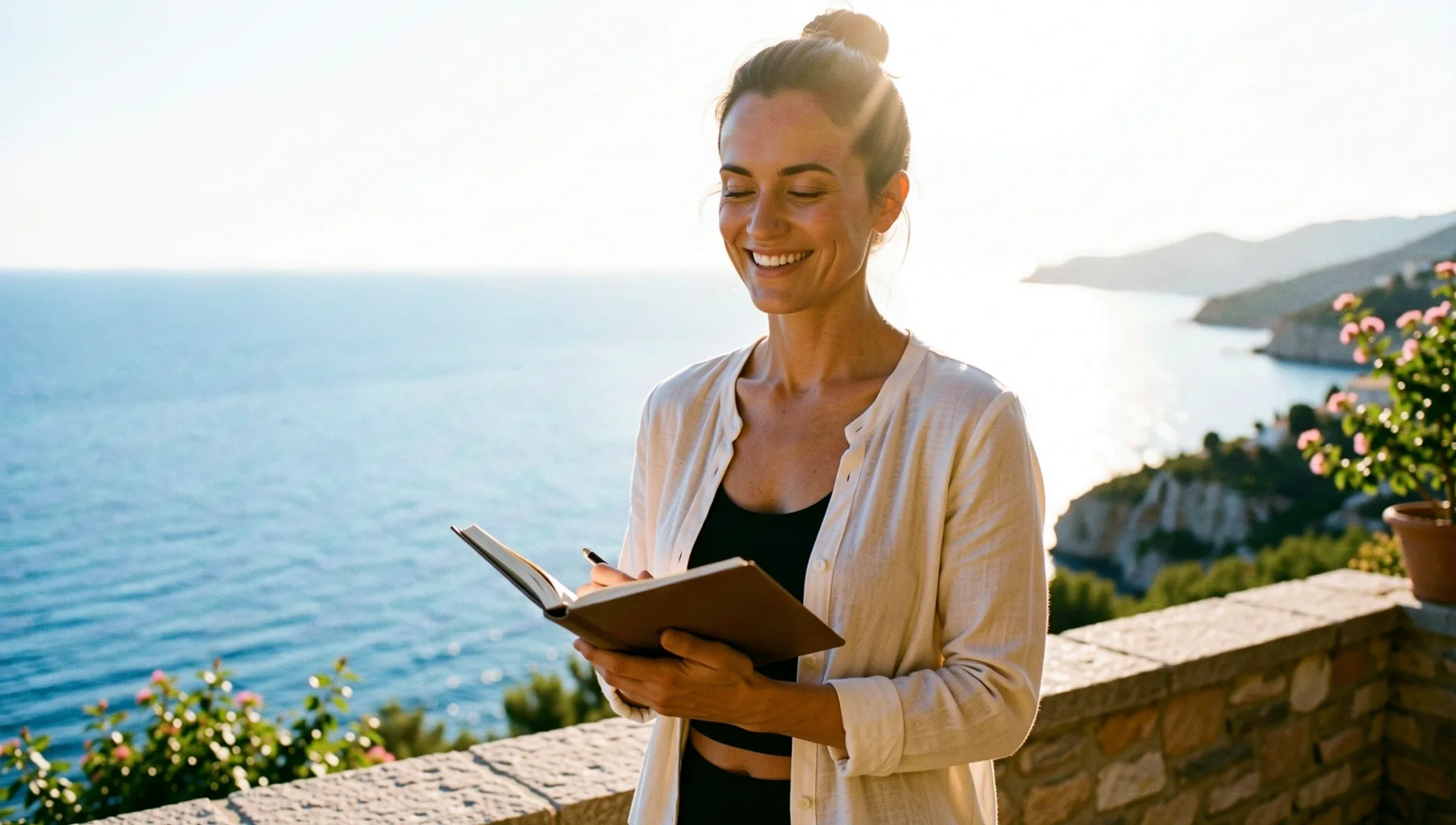 The founder of Aegean Weight Loss in a Mediterranean coastal setting